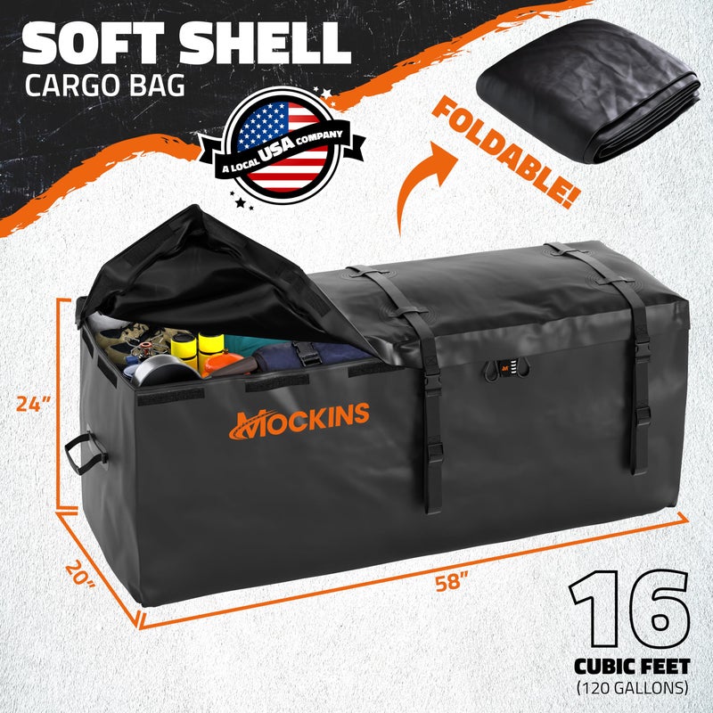 Mockins 16 Cu.Ft. Trailer Hitch Cargo Carrier Bag | 58""x20""x24"" Abrasion-Resistant Vinyl Waterproof Cargo Bag for Hitch Carrier | All-Weather Truck Bed Storage Set w/Straps  Bag Lock  & Carry Bag - Image 2